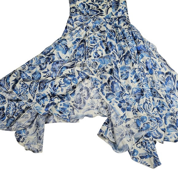 Auth RALPH LAUREN PURPLE LABEL Runway Silk Halter Dress Blue Floral Porcelain 8 - Picture 14 of 16